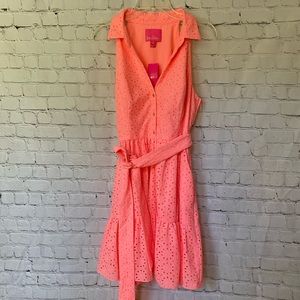 NWT Lilly Pulitzer Trisha Shirtdress Shellona Coral Neon Sunburst Eyelet sz 10